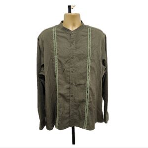 Sage Green Indie Beatnik Embroidered Goblin Office Career Button Shirt Mens XXL